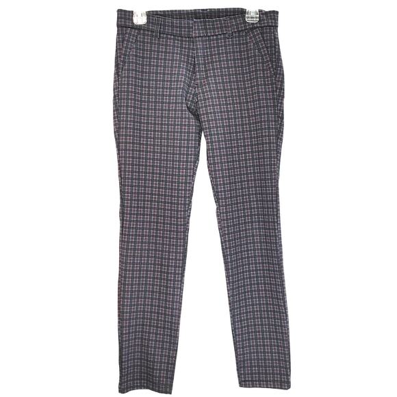 Kut from the Kloth Skinny Ponte Pants Mid Rise Plaid Burgundy Gray Womens Size 6 - Picture 2 of 9
